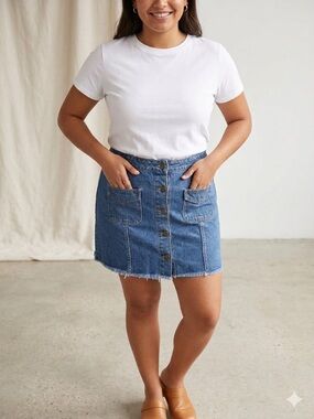 Forever 21 Blue Denim Button-Front Mini Skirt